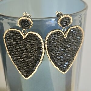 Elegant Black and Gold Heart Earrings